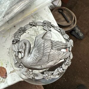 Elegant Vintage Potpourri Jar Pewter Swan Sculpture